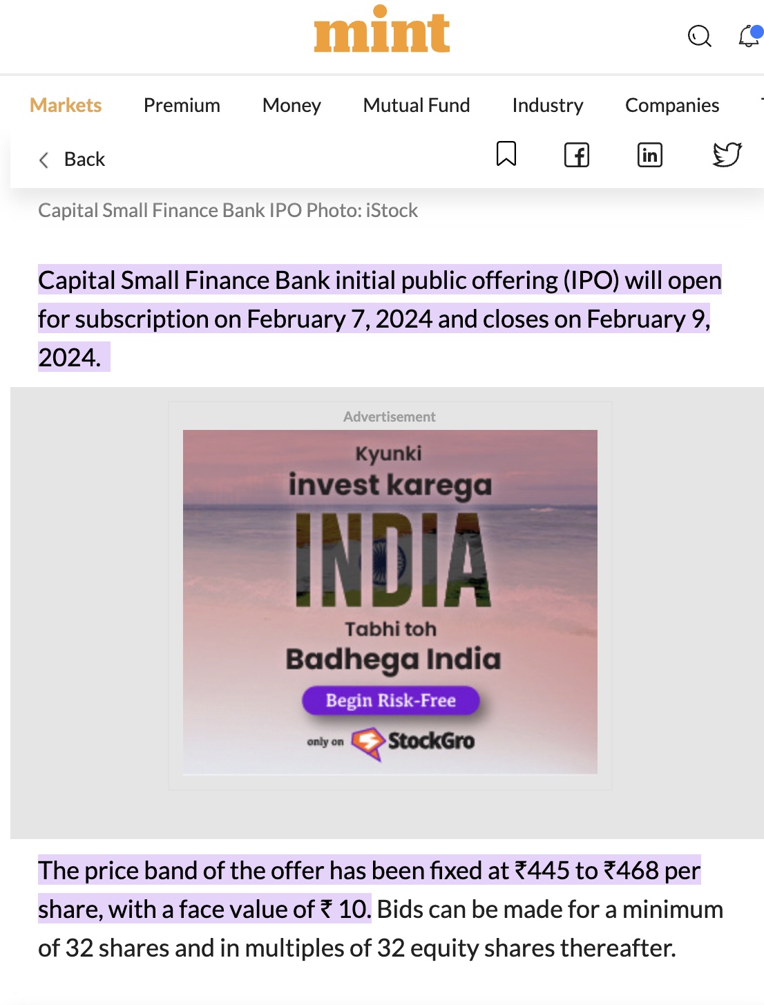 Investor update on Capital Small Finance Bank IPO