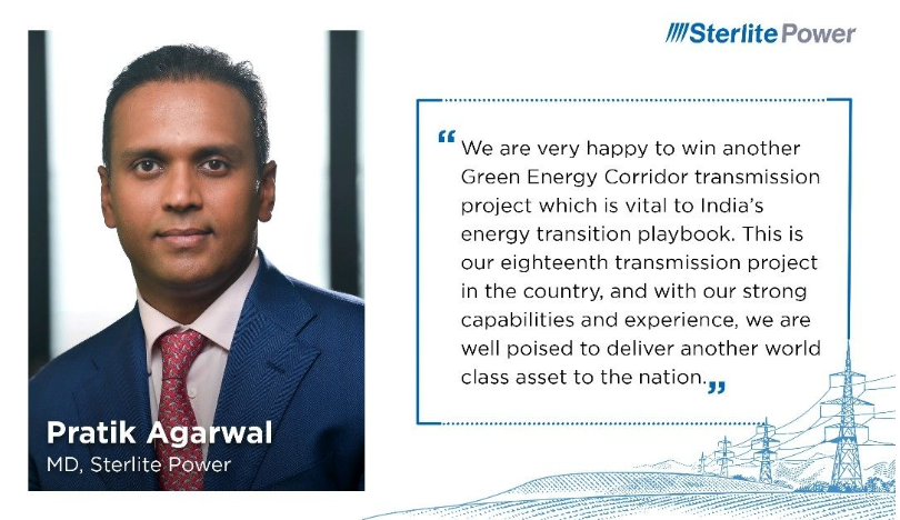 Sterlite Power has been awarded the transmission project for evacuation of power from renewable energy zones in Rajasthan. The company has received the letter of intent (LoI) from PFC Consulting Limited to build the project on build, own, operate, transfer basis, for a period of 35 years.